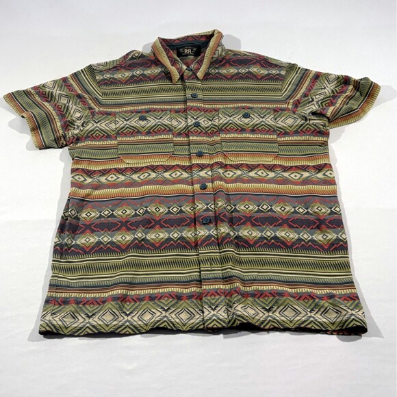 RRL Limited Mens Jacquard Knit Jersey Work Button Cotton Shirt Western Top Sz L - Picture 2 of 12